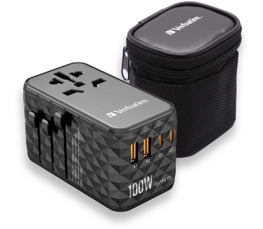 Verbatim GaN III universele reisadapter UTA-06 Met 2 x USB-C PD & QC 4+ & 2 x USB-A QC 3.0 poorten