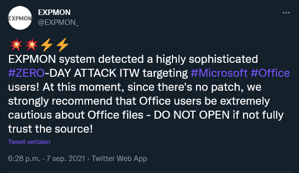 Tweet over Microsoft Office-zeroday
