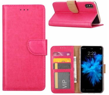 Luxe Lederen Bookcase hoesje voor de Apple iPhone XS - Roze (Apple iPhone XS) Roze