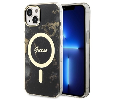 Guess Golden Marble MagSafe Back Case - iPhone 13 (6.1") - Zwart Zwart