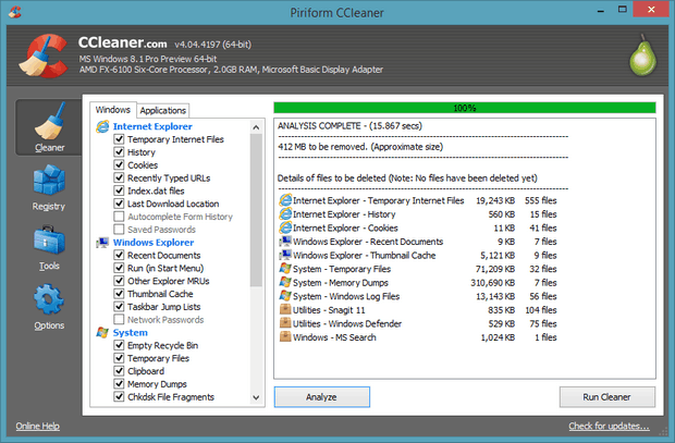 CCleaner 4.0 screenshot (620 pix)