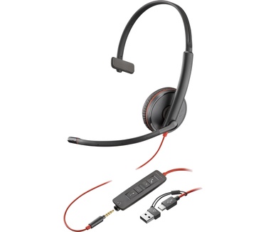 HP Poly Blackwire 3215 Monaural USB-C Headset + 3,5 mm plug + USB-C/A adapter