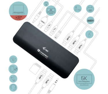 i-tec Thunderbolt 3 Dual 4K Docking Station with Power Delivery 65W + Two TB3 Cables: 150cm & 70cm