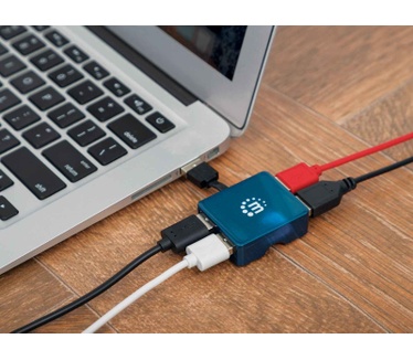 Manhattan USB 2.0 Micro Hub, 4x USB 2.0 ports, Bus Power, Blue, Blister