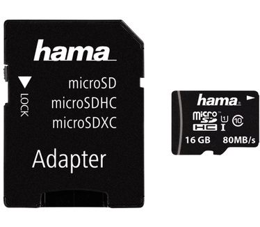 Hama microSDHC Class 10 UHS-I 80MB/s + SD-adapter 16GB