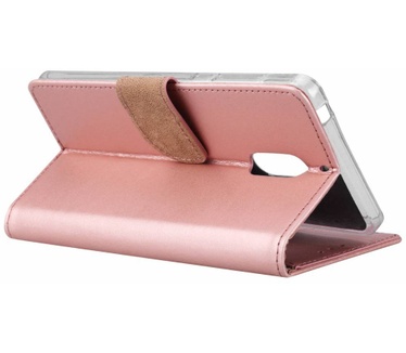 Luxe Lederen Bookcase hoesje voor de Nokia 6 - Metallic Roze (Nokia 6) Rosé Goud