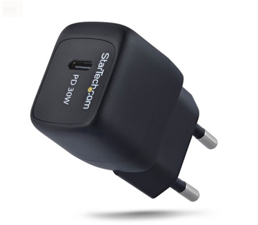 Startech.com 30W USB-C Wandlader, Draagbare GaN Lader met USB Power Delivery Fast Charging, GaN 5V/9V/15V/20V PD, USB-C Oplader, Zwart