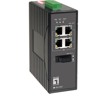 LevelOne 5-Port Fast Ethernet Industrial Switch, DIN-Rail, 1 x SC Multi-Mode Fiber, -40°C to 85°C