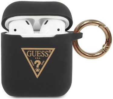 Guess Silicone Triangle Case voor Apple Airpods 1 & 2 - Zwart
