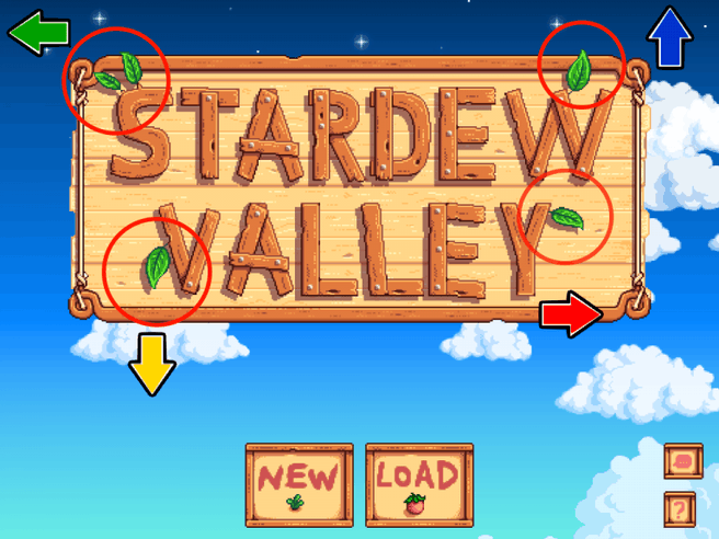 Pijltjes in het startscherm van Stardew Valley