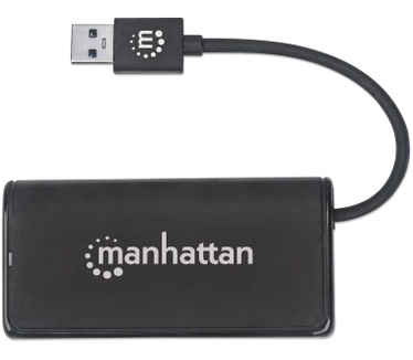 Manhattan USB-A Hub/Dock, USB-A to 2x USB-C and 2x USB-A Ports, 5 Gbps (USB 3.2 Gen1), Bus Power, Cable 13.5cm, Black