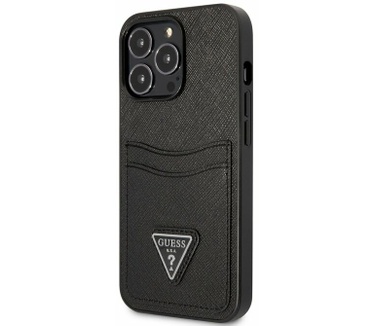 Guess Saffiano Card Back Case - iPhone 13 Pro Max (6.7") - Zwart Zwart