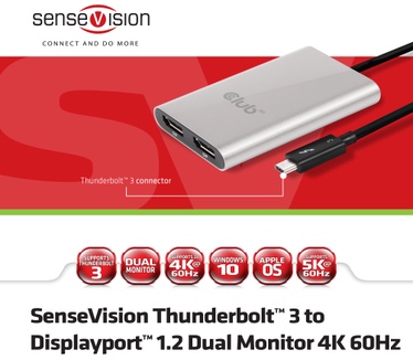 Club 3D Thunderbolt&#8482; 3 to Displayport&#8482; 1.2 Dual Monitor 4K 60Hz