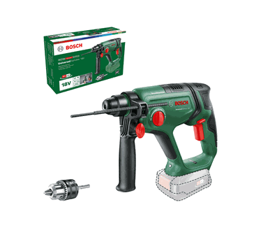 Bosch universele hamer 18 V (zonder accu, 18 volt-systeem, met ronde schachtadapter, voor boren, hamerboren, beitelen en schroeven, in doos)