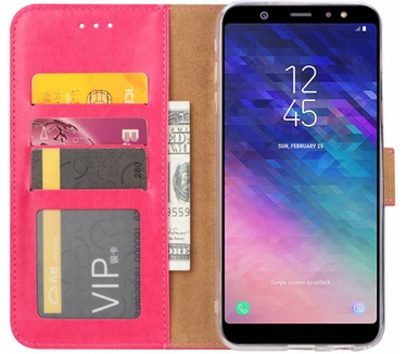Luxe Lederen Bookcase hoesje voor de Samsung Galaxy A6 Plus 2018 - Roze (Samsung Galaxy A6 Plus 2018) Roze