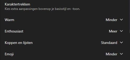 ChatGPT 'karaktertrekken'