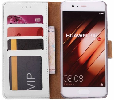 Luxe Lederen Bookcase hoesje voor de Huawei P10 - Wit (Huawei P10) Wit