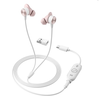 Logitech Zone Wired Earbuds (Roze, Wit)