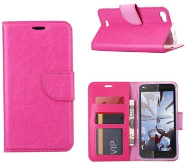 Luxe Lederen Bookcase hoesje voor de Wiko Lenny - Roze (Wiko Lenny) Roze