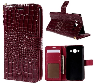 Merkloos Samsung Galaxy J5 Krokodil Lederen Portemonnee Case Rood