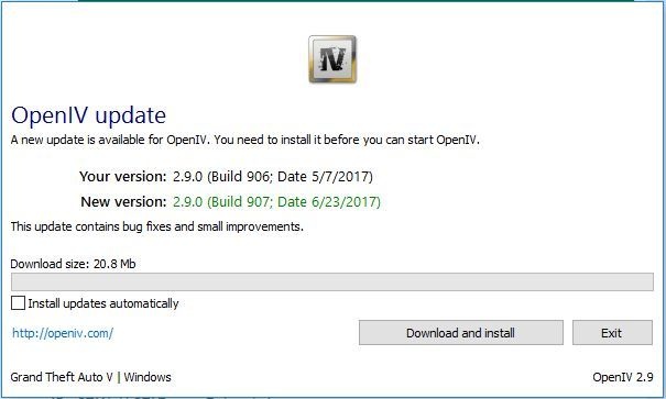 Screenshot OpenIV-update