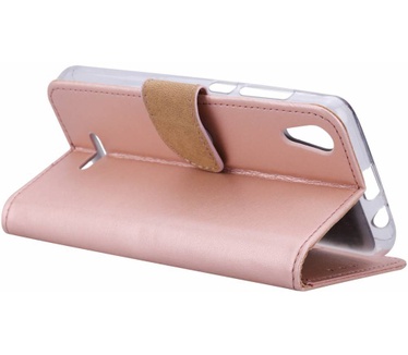 Luxe Lederen Bookcase hoesje voor de Wiko Lenny4 - Metallic Roze (Wiko Lenny 4) Rosé Goud