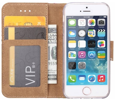 Rozen print lederen Bookcase hoesje voor de Apple iPhone 5S - Roze (Apple iPhone SE) Roze