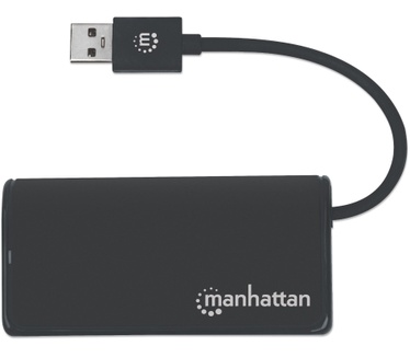 Manhattan USB-A Hub/Dock, USB-A to 2x USB-C and 2x USB-A Ports, 5 Gbps (USB 3.2 Gen1), Bus Power, Cable 13.5cm, Black