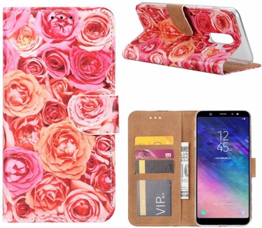 Rozen print lederen Bookcase hoesje voor de Samsung Galaxy A6 Plus 2018 - Roze (Samsung Galaxy A6 Plus 2018) Roze
