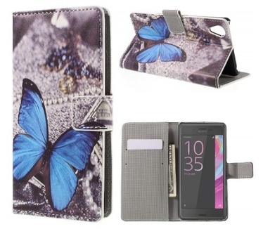 qMust Sony Xperia X Performance Wallet Case - hoesje met stand - Blue Butterfly