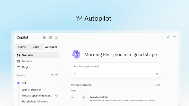 Autopilot-tab van nieuwe Copilot-app