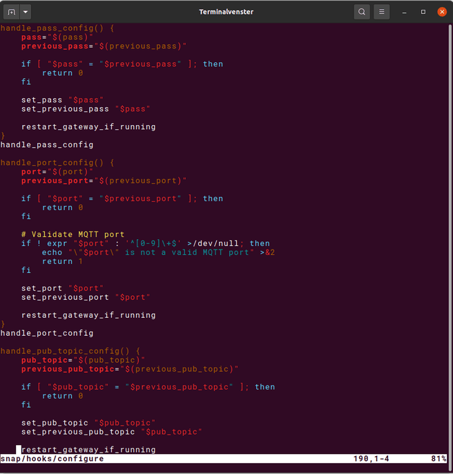 De configure-hook is een shellscript dat wordt uitgevoerd als je de configuratie van je snap wijzigt.