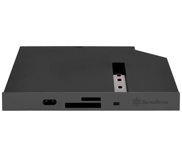 Silverstone Technology SST-FPS01-C - 12,7 mm Tray Loading Slim ODD-adapter met 1x USB 3.0, 1x USB 3.0 Type C, Card Reader en M.2 SATA SSD Slot, zwart