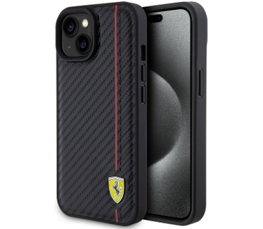 Ferrari Carbon Printed Stripe Back Case - iPhone 15 (6.1") Zwart Zwart
