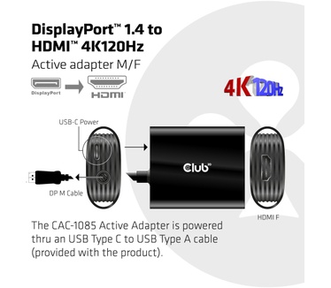 Club 3D DisplayPort 1.4 to 4K120HZ HDR Active Adapter Zwart