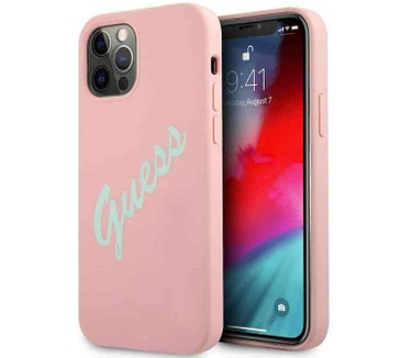 Guess Silicone Vintage Back Cover Apple iPhone 12/12 Pro - Roze Roze