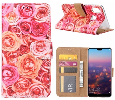 Rozen print lederen Bookcase hoesje voor de Huawei P20 Lite - Roze (Huawei P20 Lite) Roze