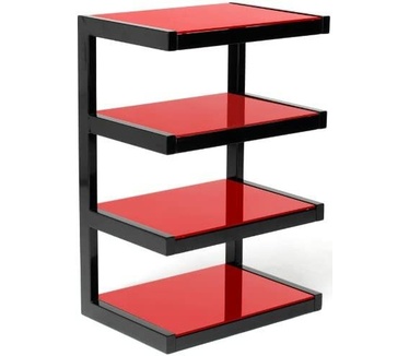 NorStone Esse HiFi-kast met 4 planken, zwart gelakt, gehard glas, rood