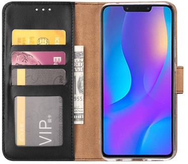 Luxe Lederen Bookcase hoesje voor de Huawei P Smart Plus - Zwart (Huawei P Smart Plus) Zwart
