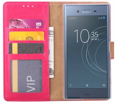 Luxe Lederen Bookcase hoesje voor de Sony Xperia XZ1 - Roze (Sony Xperia XZ1) Roze