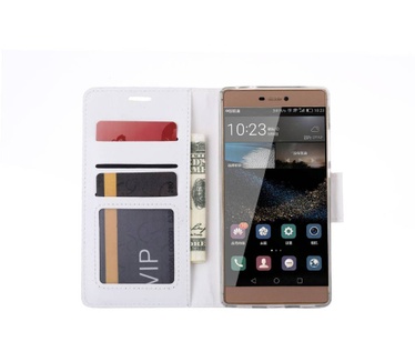 Luxe Lederen Bookcase hoesje voor de Huawei P8 - Wit (Huawei P8) Wit