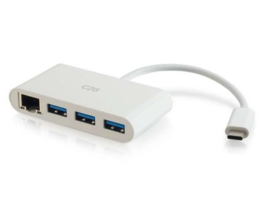 CablesToGo USB C Ethernet and 3-Port USB Hub - White - Hub - 3 Ports
