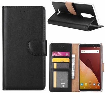 Luxe Lederen Bookcase hoesje voor de Wiko View - Zwart (Wiko View) Zwart