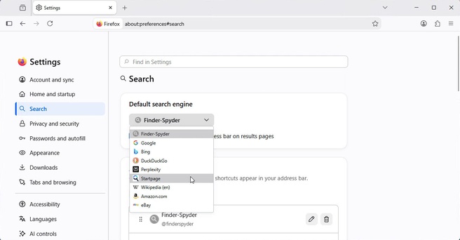 Startpage in Firefox