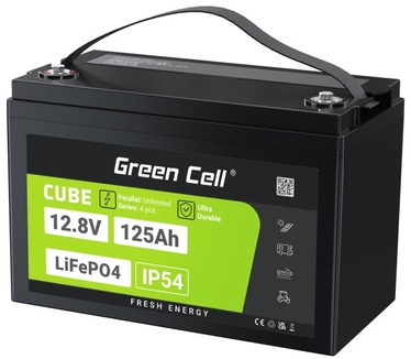 Green Cell Žalias Cell CUBE LiFePO4 125Ah 12,8V 1600Wh liio geležies fosfato baterija kemperiui, sauls energijai, neprijungtai prie tinklo, laivui