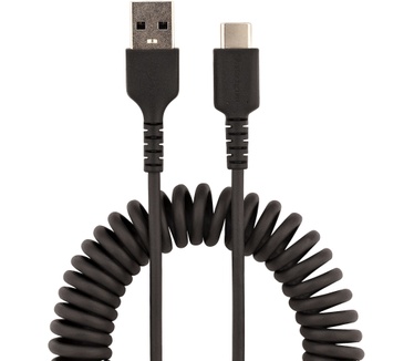 Startech.com 50cm USB A naar C Laadkabel, Zwart, Robuuste Fast Charge & Sync Spiraalkabel, Hoogwaardige USB 2.0 A naar USB Type-C Snellaadkabel, Duurzame Aramidevezels, M/M
