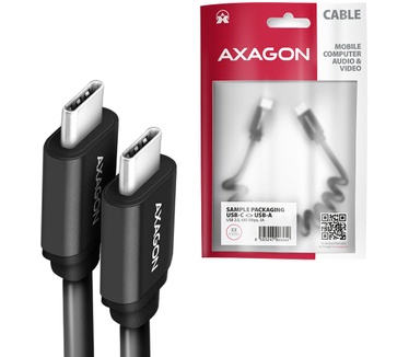 Axagon Data and charging USB 2.0 cable 1.1 m long. PD 60W, 3A. Black twisted.