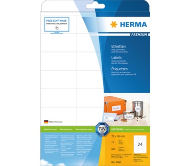 Herma Etiketten wit 70x36 Premium A4 600 st.
