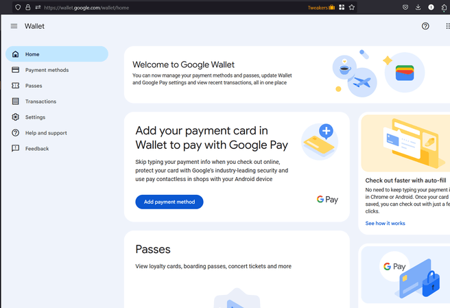 Google Wallet web app