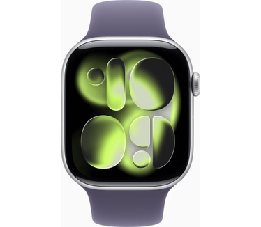 Apple Watch Series 11, 46mm, GPS + Cellular, Aluminium, Sportbandje S/M, Zilver (Paars)
